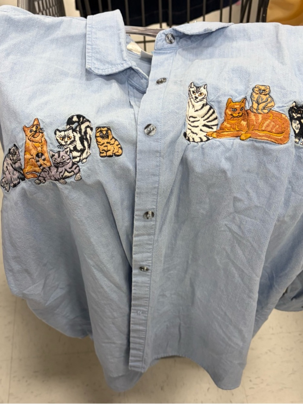 Large Embroidered Cat Button-Up Blouse Casey Colman